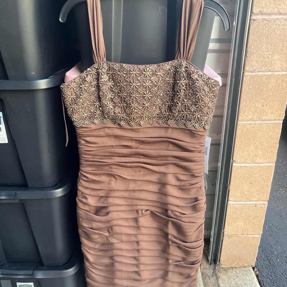 Patra Brown Strapless Dress with Intricate Bodice